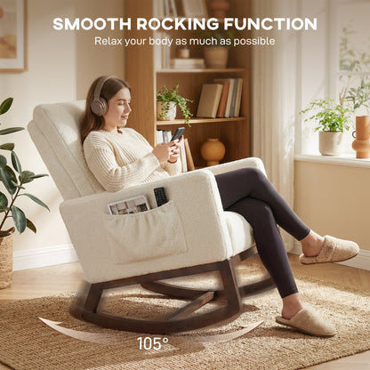 The cream white armchair with smooth rocking function highlighted