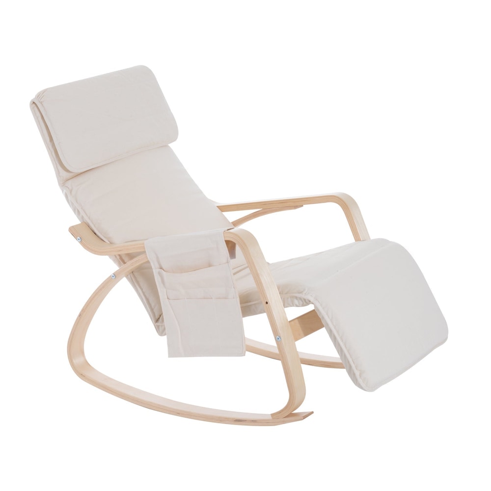 HOMCOM Rocking Lounge Chair Recliner Relaxation Lounging Relaxing Seat in cream white on white background