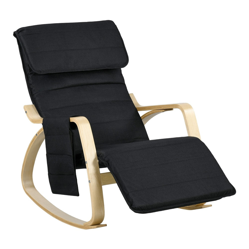 HOMCOM Rocking Lounge Chair Recliner Relaxation Lounging Relaxing Seat with adjustable footrest and pillow in black
