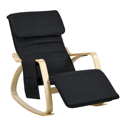 HOMCOM Rocking Lounge Chair Recliner Relaxation Lounging Relaxing Seat with adjustable footrest and pillow in black