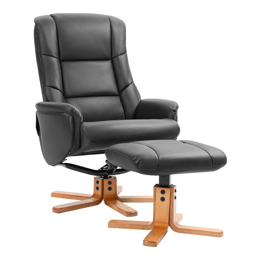 HOMCOM Rocking Recliner Chair with Footstool, black PU leather armchair with wooden base