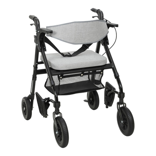 HOMCOM Rollator Walker Wheelchair, with Seat - Grey, a four-wheeled walking aid with a seat and backrest
