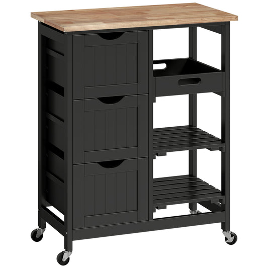 HOMCOM Rolling Kitchen Island Cart with wood top, drawers and shelves on wheels