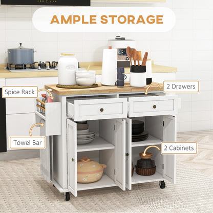 The kitchen furniture has two drawers, two cabinets and a spice rack