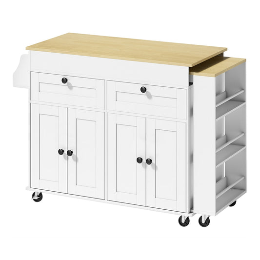 HOMCOM Rolling Kitchen with Expandable Top in White