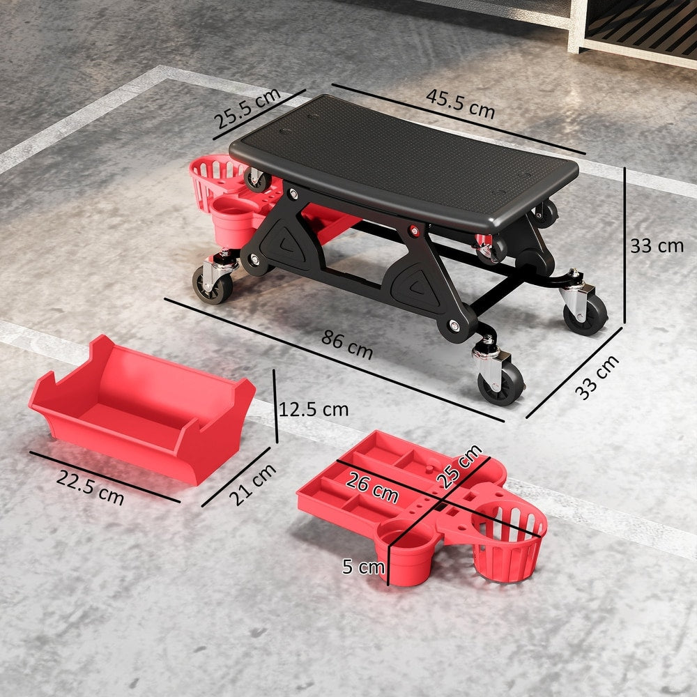Dimensions of the rolling mechanic stool and its slide out trays