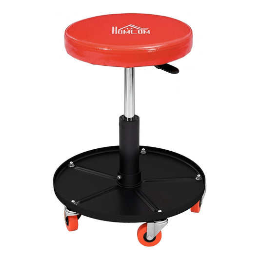 HOMCOM Rolling Mechanical Stool with red seat and black base on orange wheels