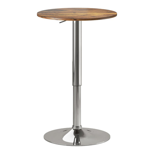 HOMCOM Round Bar Table with a wooden top and chrome base, shown freestanding