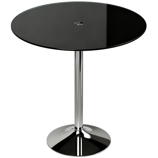 HOMCOM Round Bar Table with a black tempered glass top and a chrome pedestal base
