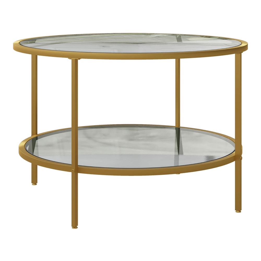 HOMCOM Round Coffee Table with Storage in Gold Tone