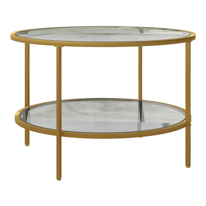 HOMCOM Round Coffee Table with Storage in Gold Tone