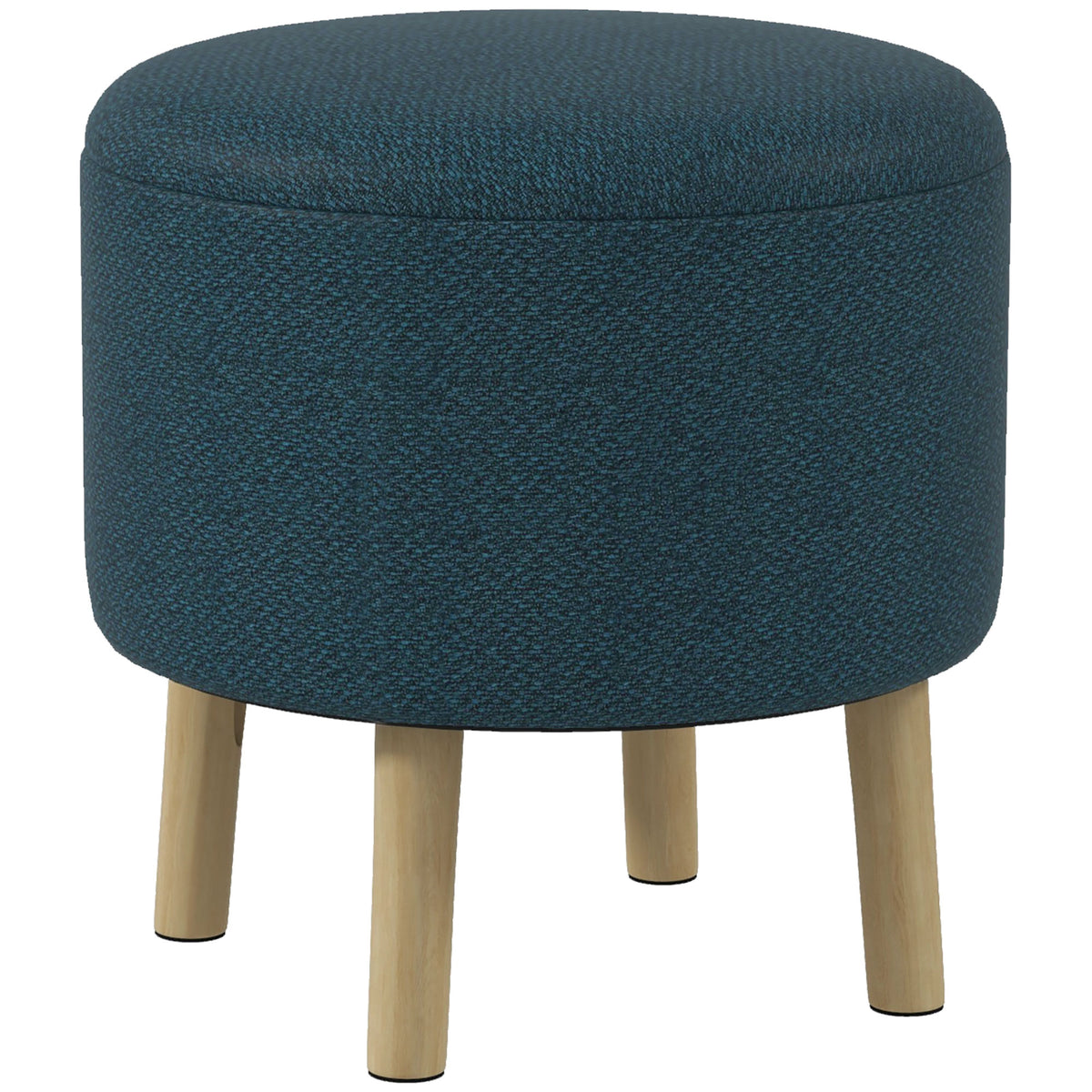 HOMCOM Round Linen-Look Storage Ottoman in Blue