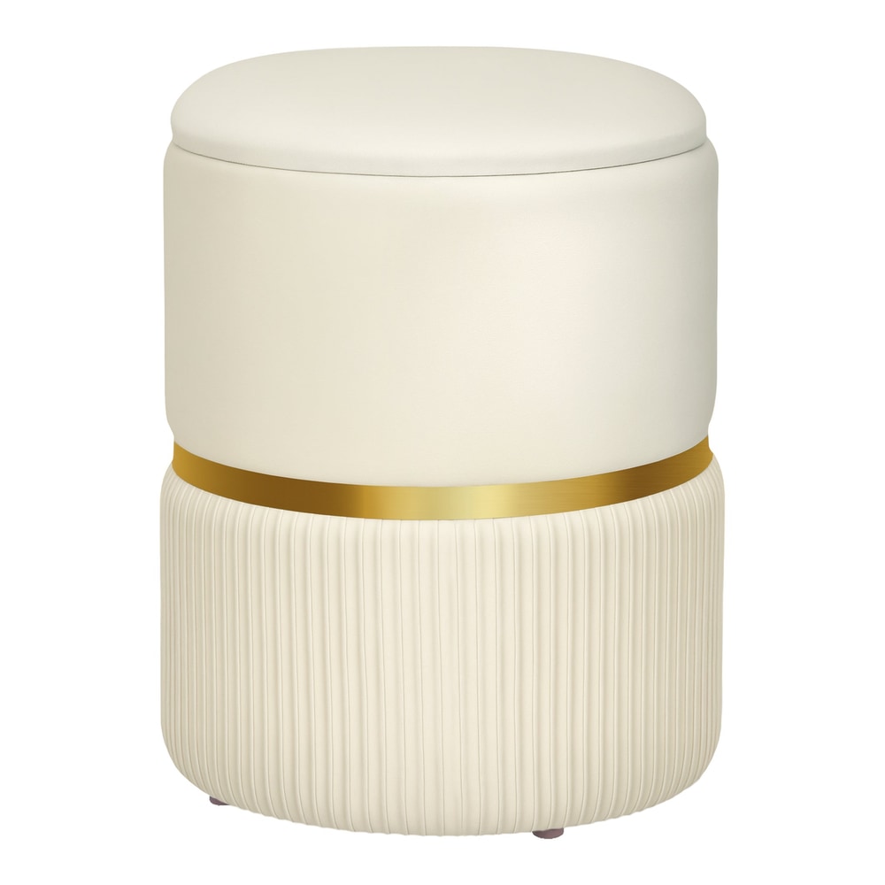 HOMCOM Round Storage Stool in beige velvet-feel fabric with a gold accent band
