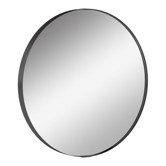 HOMCOM Round Wall Mirror 61 cm with a thin black aluminium alloy frame on a plain white background