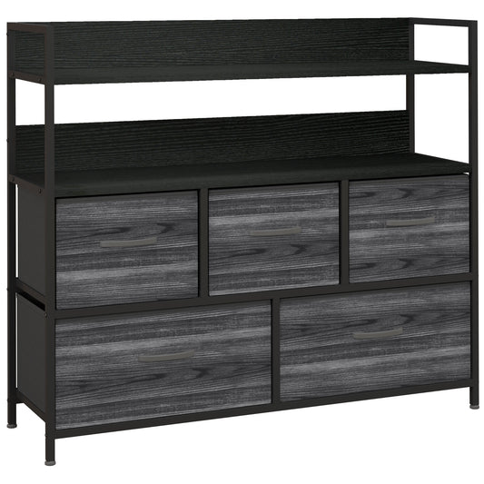 HOMCOM Rustic Chest of Five Fabric Drawers in Black