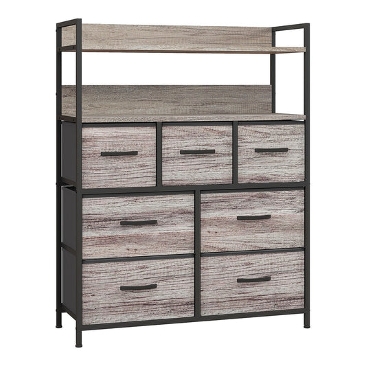 HOMCOM Rustic Chest of Seven Fabric Drawers with a metal frame and wood effect finish