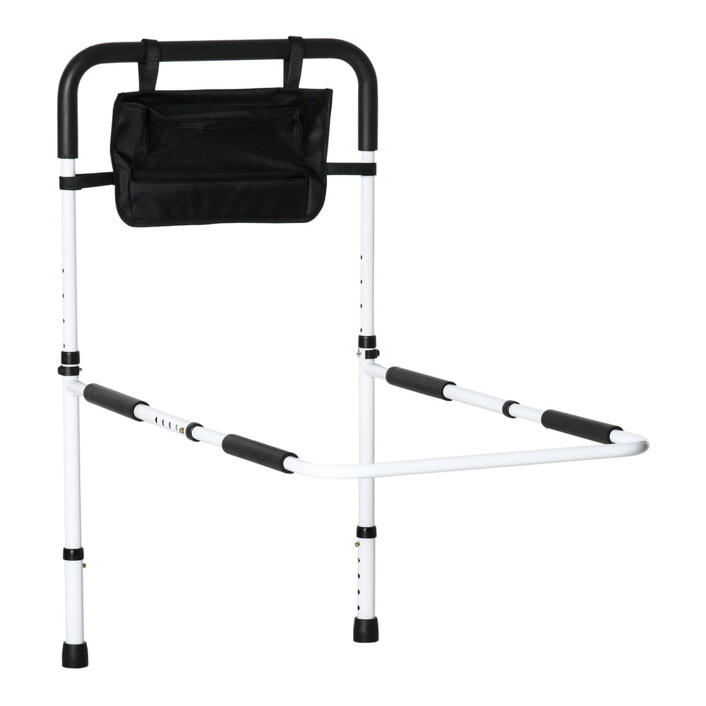 HOMCOM Safety Bed Rail with a black storage pocket attached to the top frame