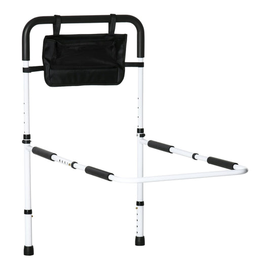HOMCOM Safety Bed Rail with a black storage pocket attached to the top frame
