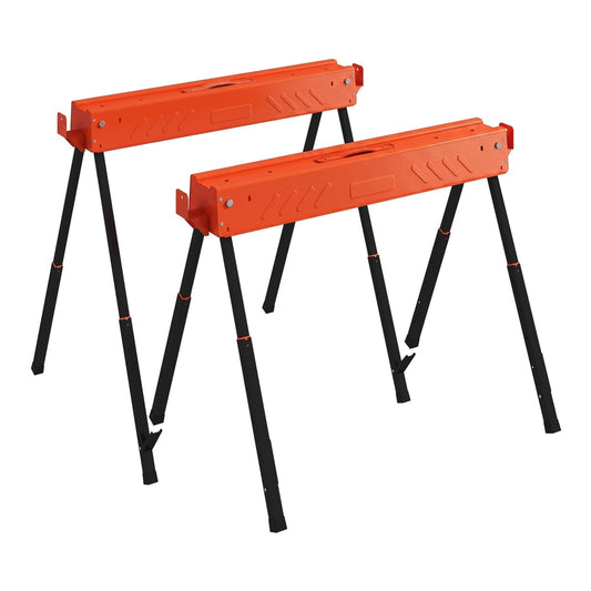 HOMCOM Saw Horses Twin Pack, two orange folding trestles with black legs