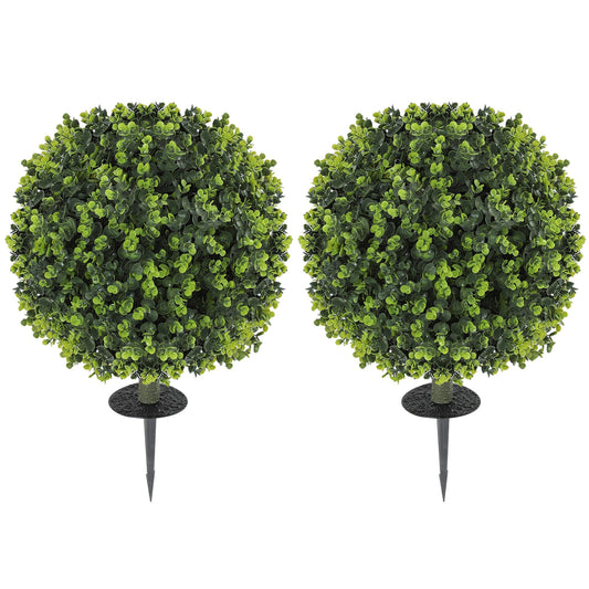 HOMCOM Set of 2 40 cm Artificial Boxwood Topiary Ball Bush with ground stake