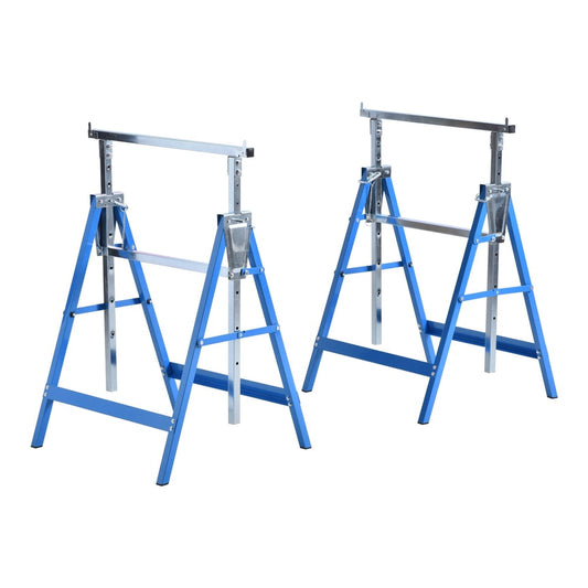 HOMCOM Set of 2 Adjustable Telescopic Builders Trestle, blue steel work benches for DIY