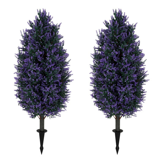 HOMCOM Set of 2 Artificial Lavender Flowers with purple blooms and green stems, each with a black stake at the bottom