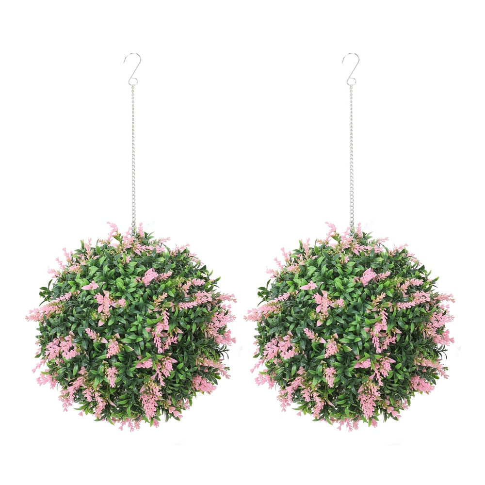 HOMCOM Set of 2 Artificial Plant Topiary Balls with pink flowers hanging