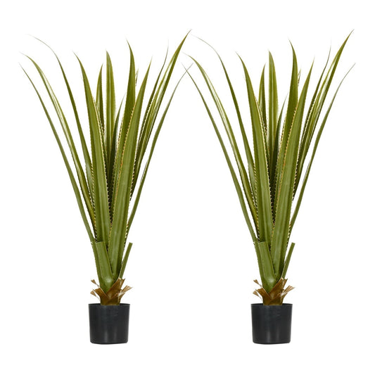 HOMCOM Set of 2 Artificial Plants Agave Succulent in Pot Desk with green leaves and black pots
