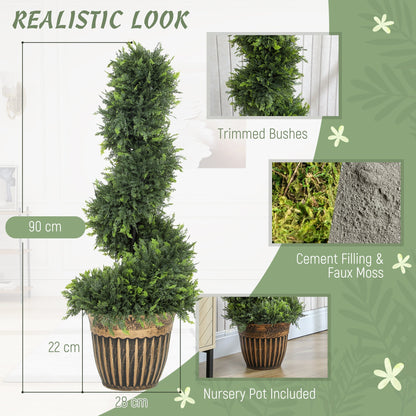 The artificial plants with close-up details of the foliage and the weighted pot base