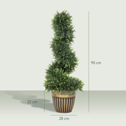 The artificial plants shown with height and width dimensions on a plain background