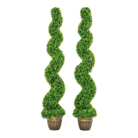 HOMCOM Set of 2 Artificial Plants, two spiral boxwood trees in decorative pots