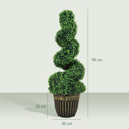 Size diagram showing the dimensions of the artificial spiral boxwood tree