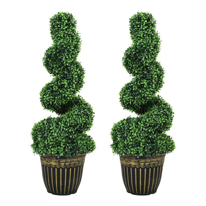 HOMCOM Set of 2 Artificial Plants, two spiral boxwood trees in pots