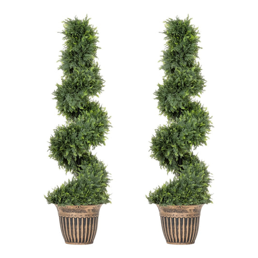 HOMCOM Set of 2 Artificial Plants, two spiral cypress trees in decorative pots