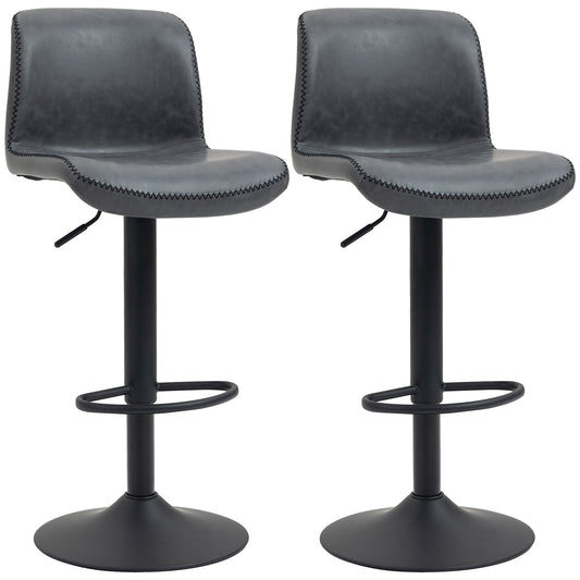 HOMCOM Bar Stools Set of 2, dark grey PU leather barstools with backrests and footrests