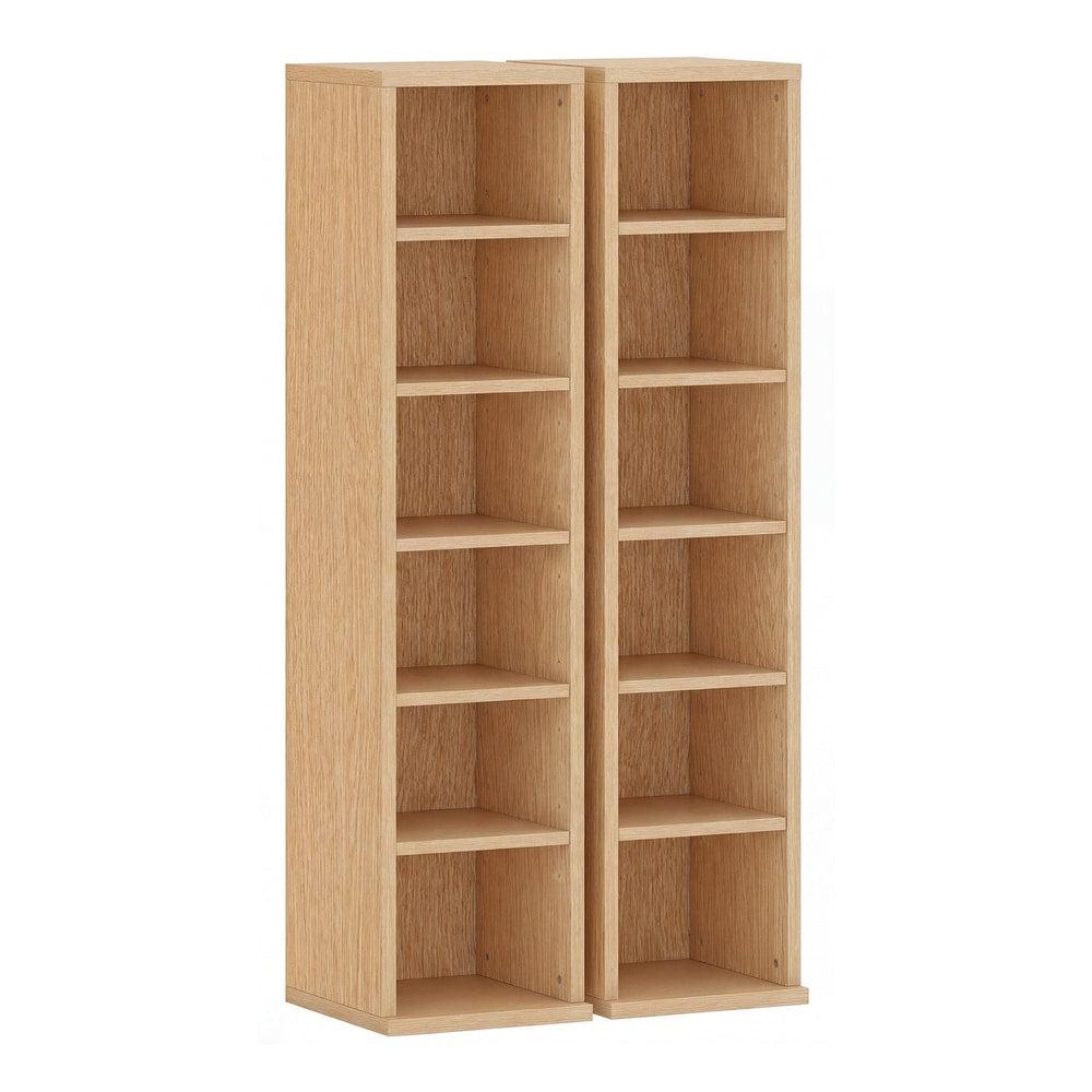HOMCOM Set of 2 CD Media Display Shelf Unit Tower Rack with adjustable shelves in natural wood effect