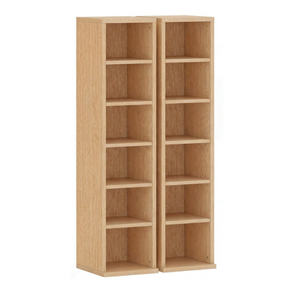 HOMCOM Set of 2 CD Media Display Shelf Unit Tower Rack with adjustable shelves in natural wood effect