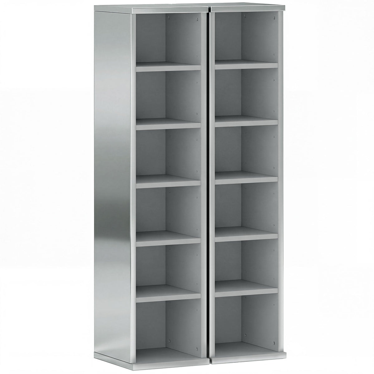 HOMCOM Set of 2 CD Media Display Shelf Unit Tower Rack with adjustable shelves in high gloss grey
