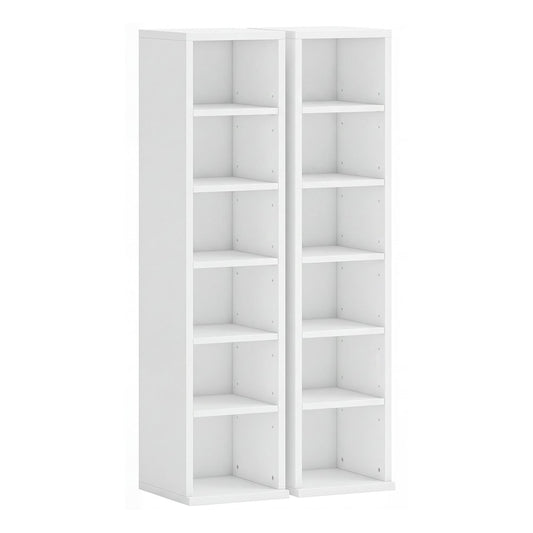 HOMCOM Set of 2 CD Media Display Shelf Unit Tower Rack with adjustable shelves in white