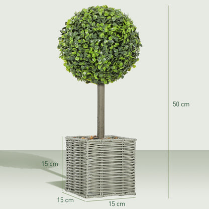 The artificial plants shown with dimension lines indicating height and width