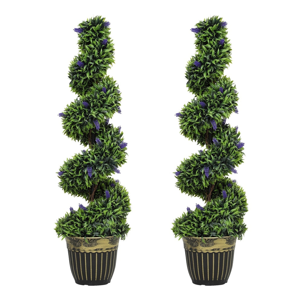 HOMCOM Set of Two 115cm Artificial Lavender Trees standing side by side in decorative black pots