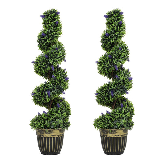HOMCOM Set of Two 115cm Artificial Lavender Trees standing side by side in decorative black pots