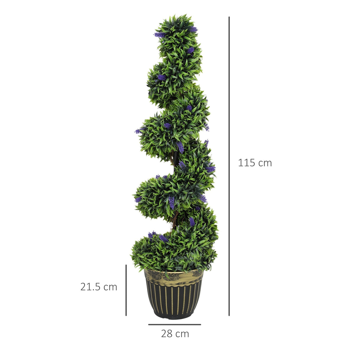 The artificial plant shown with dimension lines indicating the height and pot width