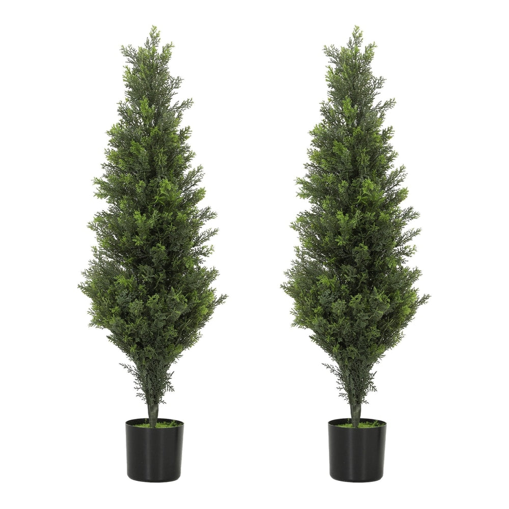 HOMCOM Set of 2 Decorative Artificial Plants Cypress in Weighted Pot standing side by side