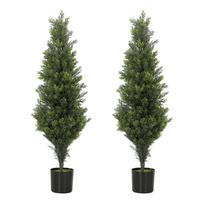 HOMCOM Set of 2 Decorative Artificial Plants Cypress in Weighted Pot standing side by side