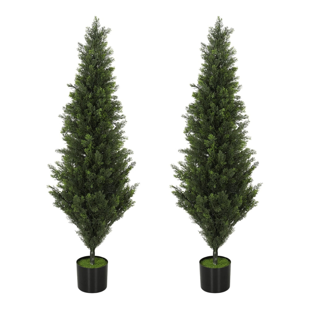 HOMCOM Set of 2 Decorative Artificial Plants Cypress in Weighted Pot