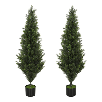 HOMCOM Set of 2 Decorative Artificial Plants Cypress in Weighted Pot