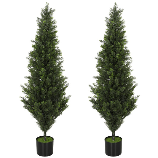 HOMCOM Set of 2 Decorative Artificial Plants Cypress in Weighted Pot