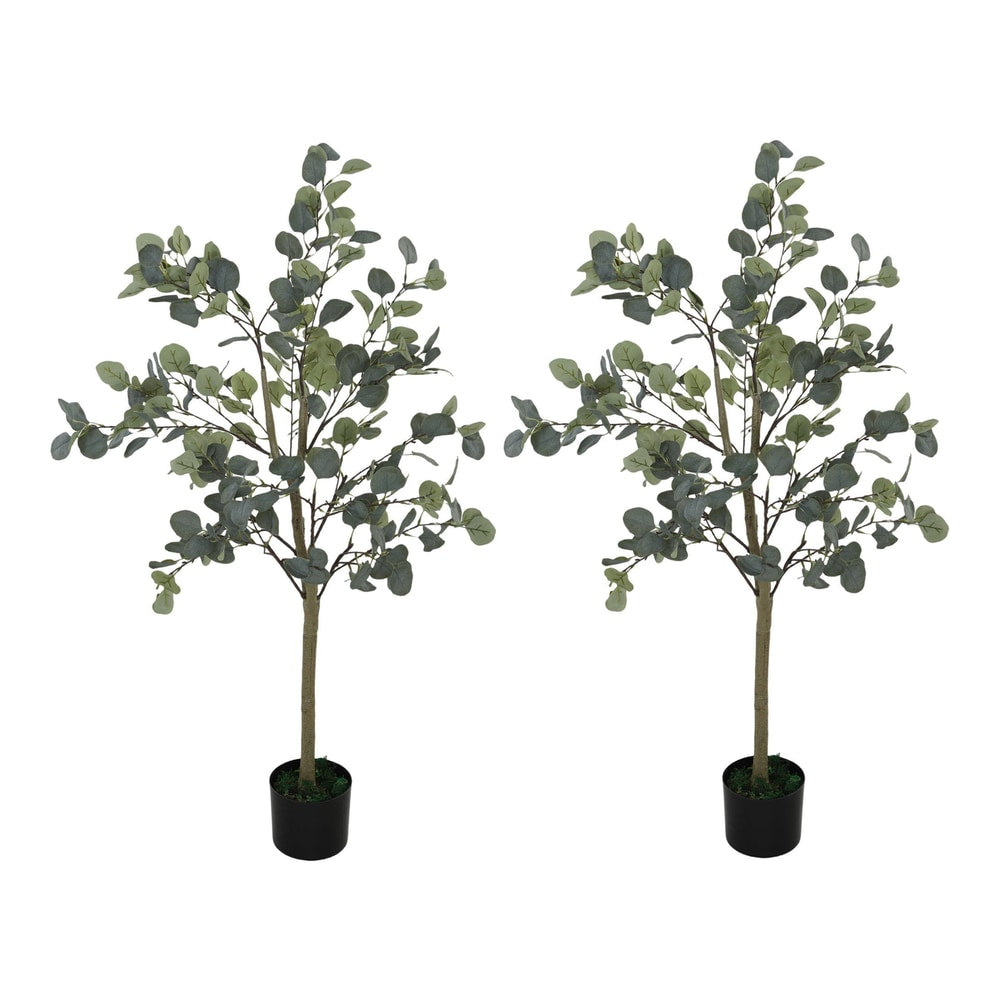 HOMCOM Set of 2 Decorative Artificial Tree, two tall green eucalyptus trees in black pots