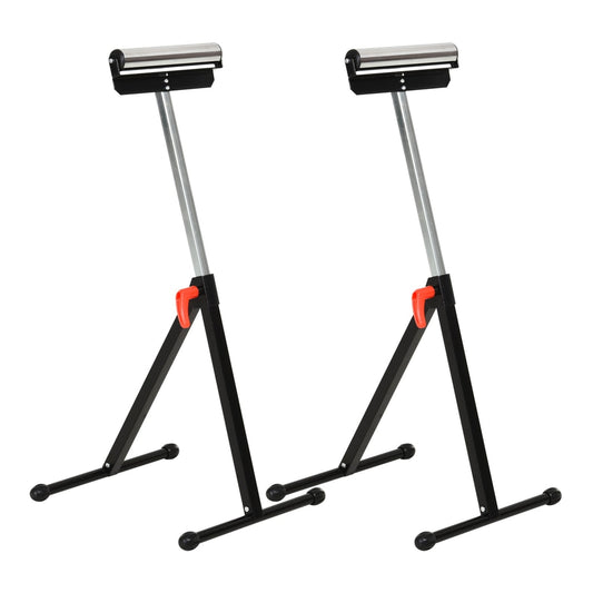 HOMCOM Set of 2 Folding Roller Stand in black with silver rollers on a white background